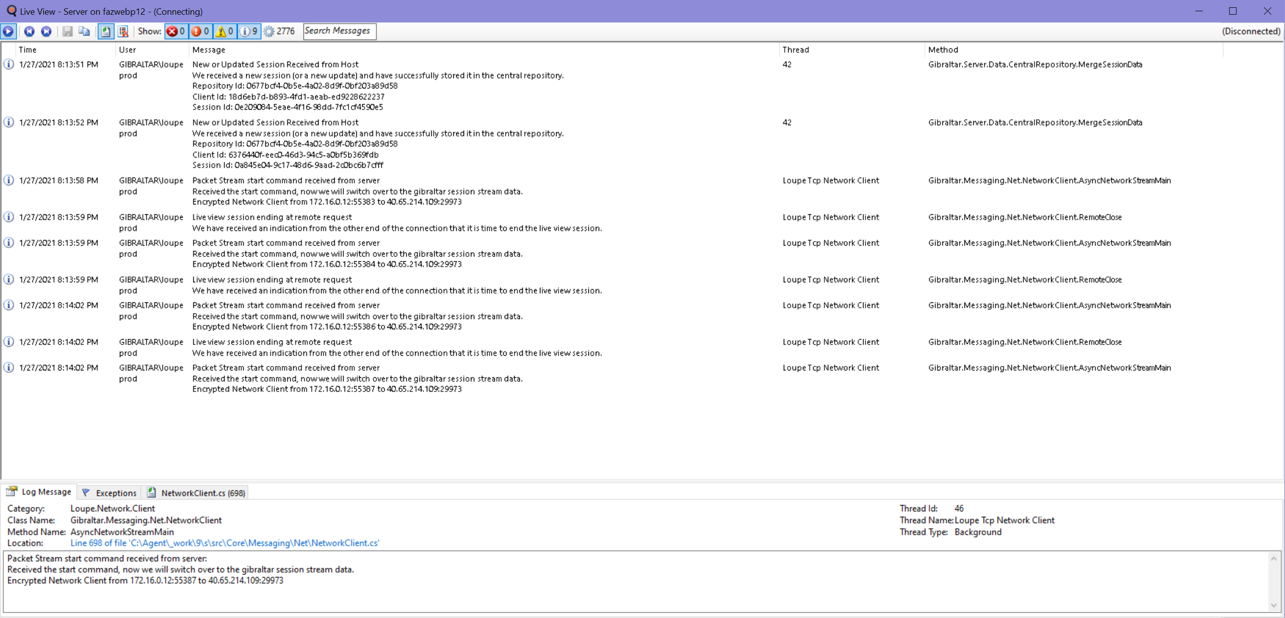 Screenshot of Loupe Desktop Session Live View