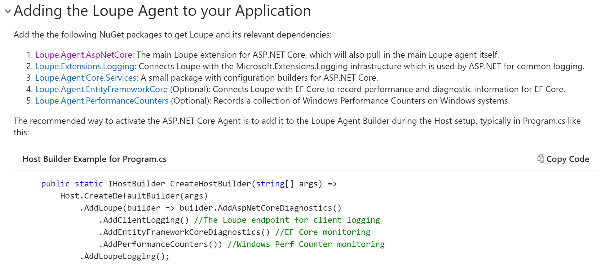 Screenshot of the first page of the getting started documentation for getting started with ASP.NET Core
