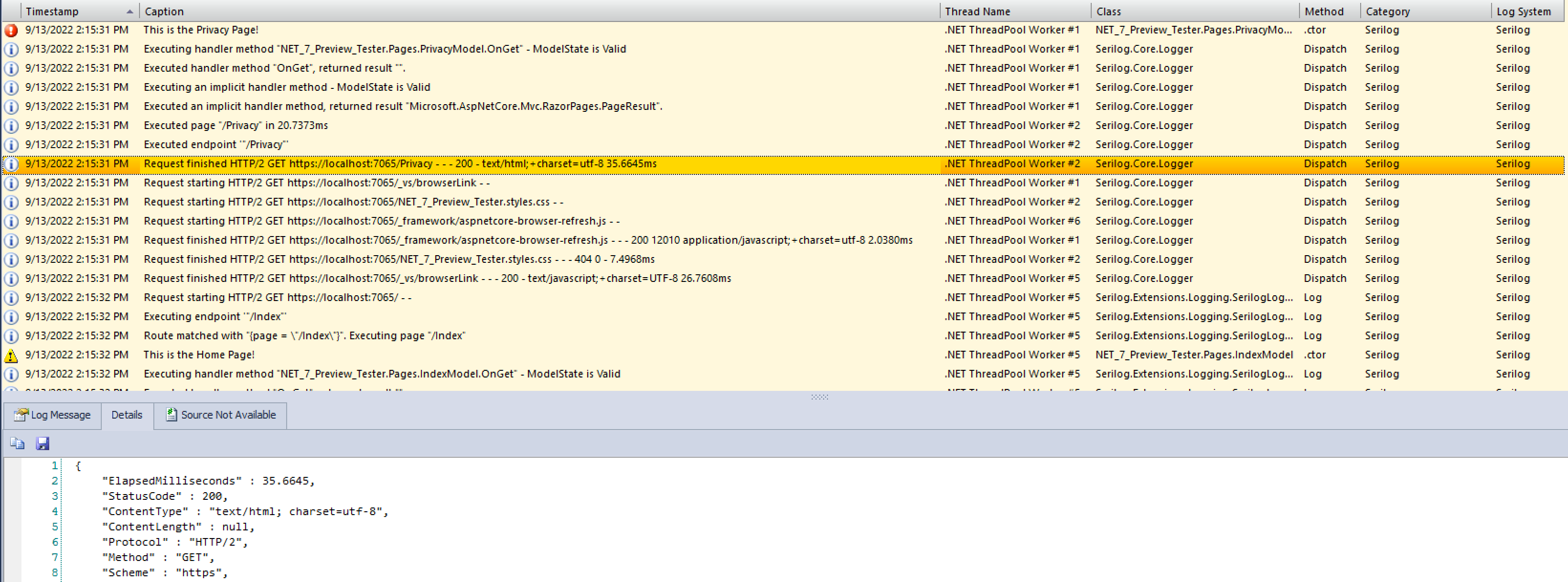 Loupe Desktop screenshot showing warning and error log in context
