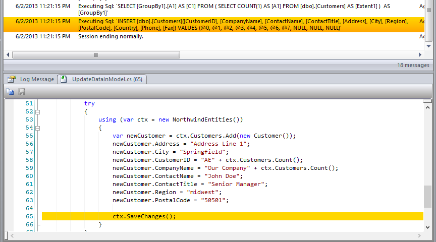 See your source code in conext with EF query